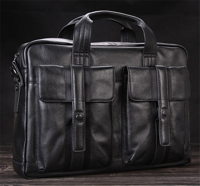 Luxury Men Genuine Leather Briefcase Business bag Leather Laptop Bag 15.4"inch Office Bag Briefcase male portfolio men Black