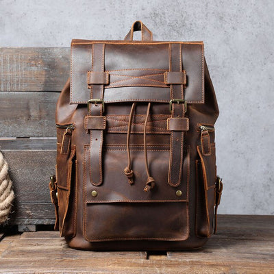 Genuine Leather Men's Backpack Large Capacity Vintage Paratroopers Package Crazy Horse Cowhide Travel Bags Retro Style